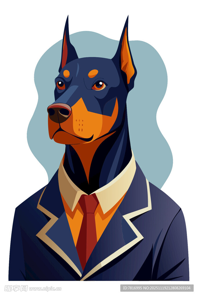 穿西装打领带的杜宾犬