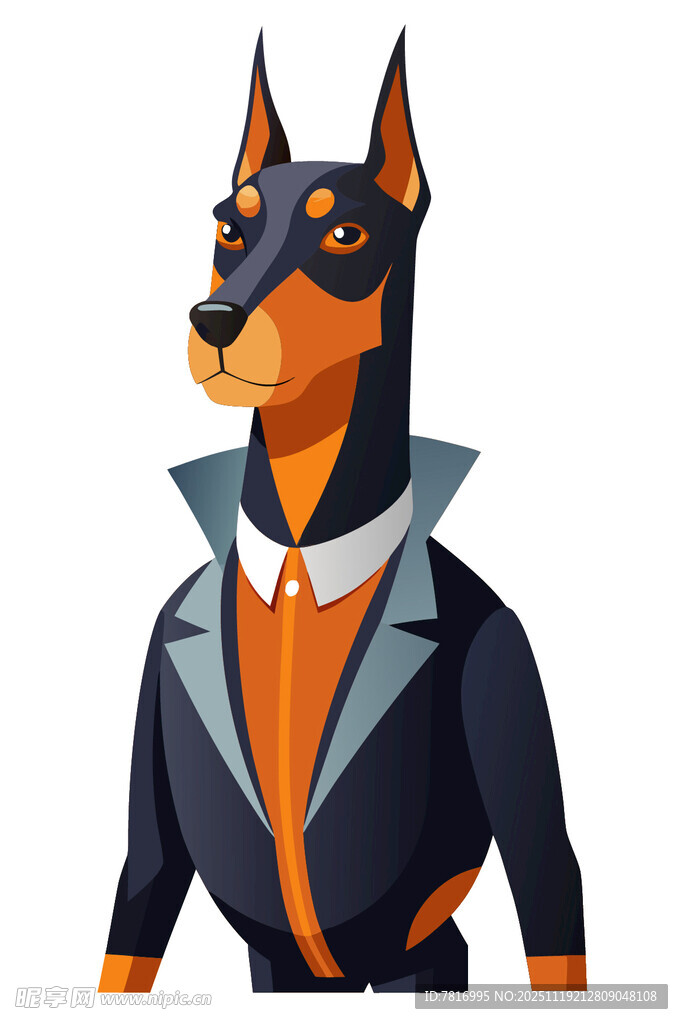 穿着西装的杜宾犬形象