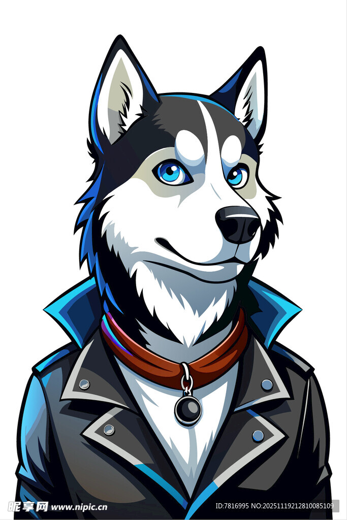 穿着皮衣的哈士奇形象