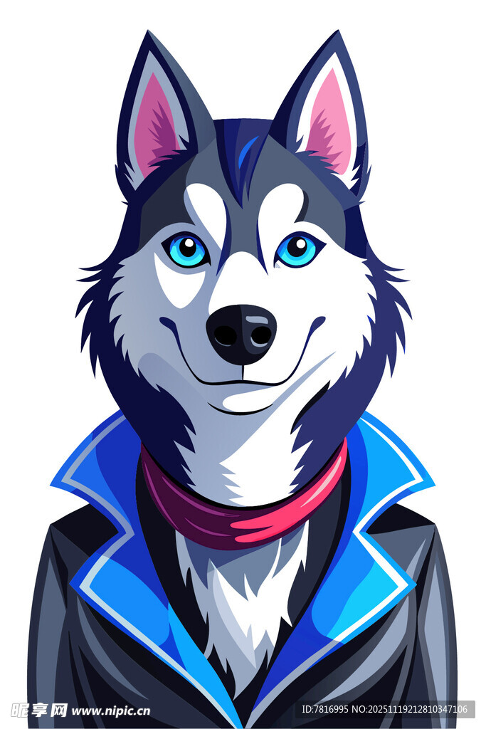 穿着皮衣的帅气哈士奇