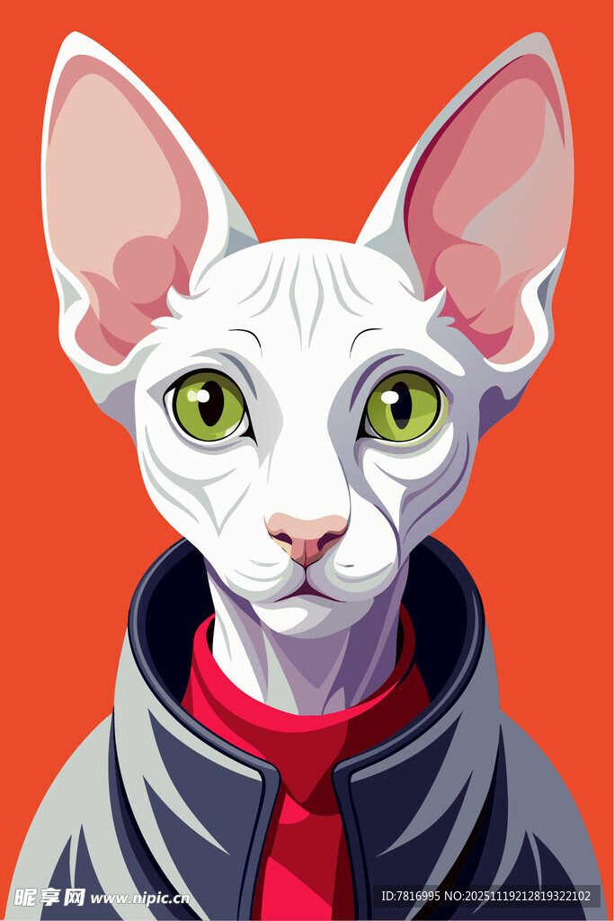 时尚装扮的无毛猫形象