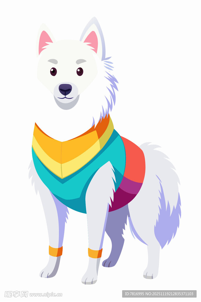 穿多彩服饰的可爱白狗狗