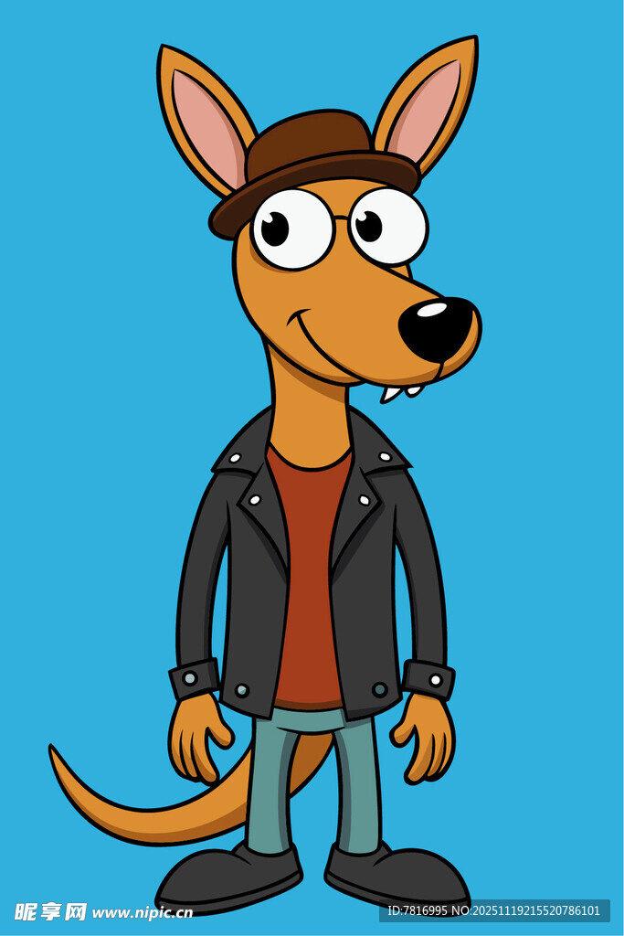 穿夹克的卡通袋鼠形象