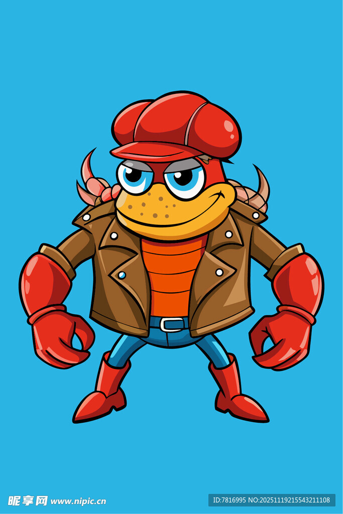 卡通乌龟穿皮衣戴红帽