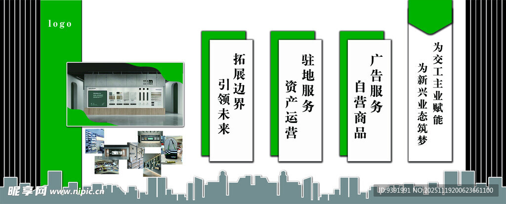 绿色城市建筑展示墙