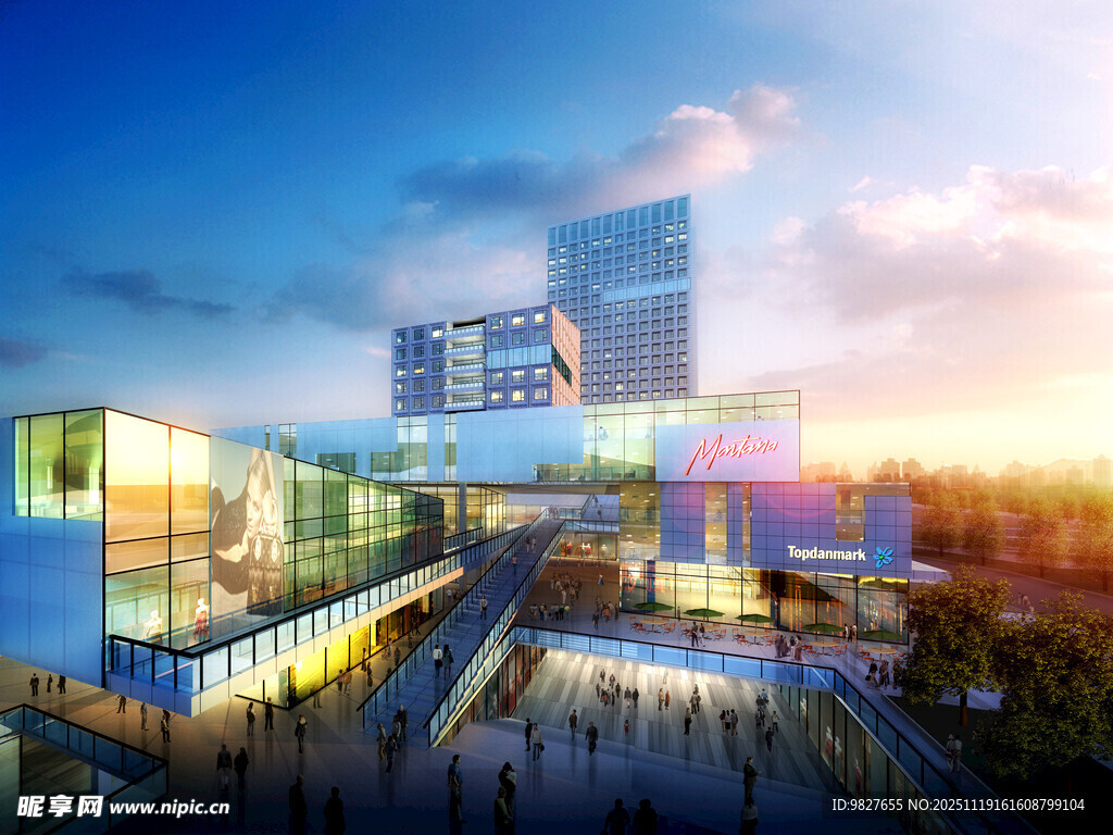 现代城市商业建筑城市综合体夜景