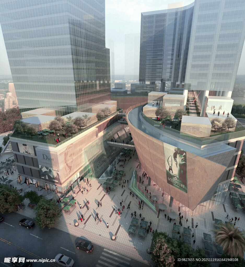 现代城市繁华商业街区办公建景观