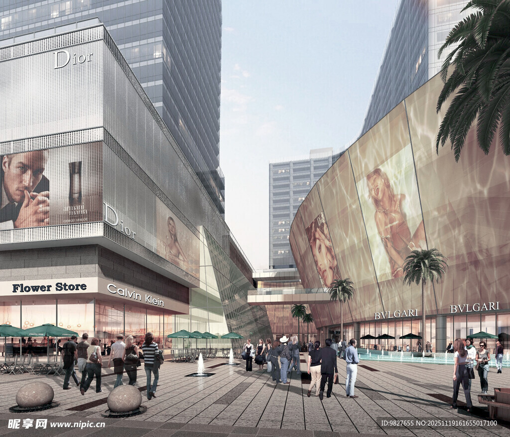 繁华都市商业街商业建筑场景