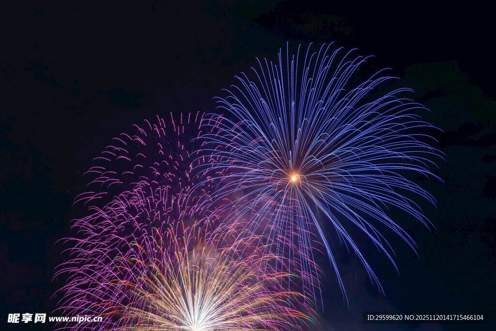 夜空中绚烂的多彩烟花