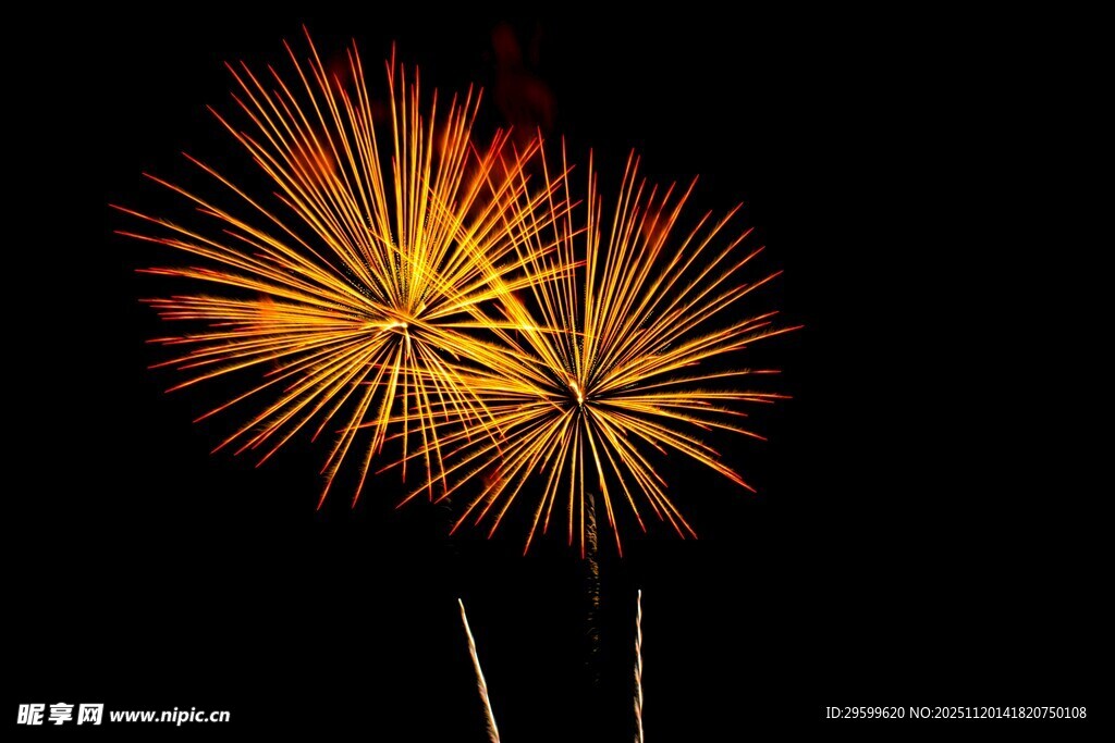 夜空中绚烂的金色烟花