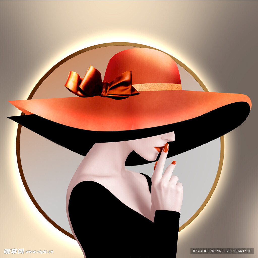 时尚女士戴华丽大檐帽