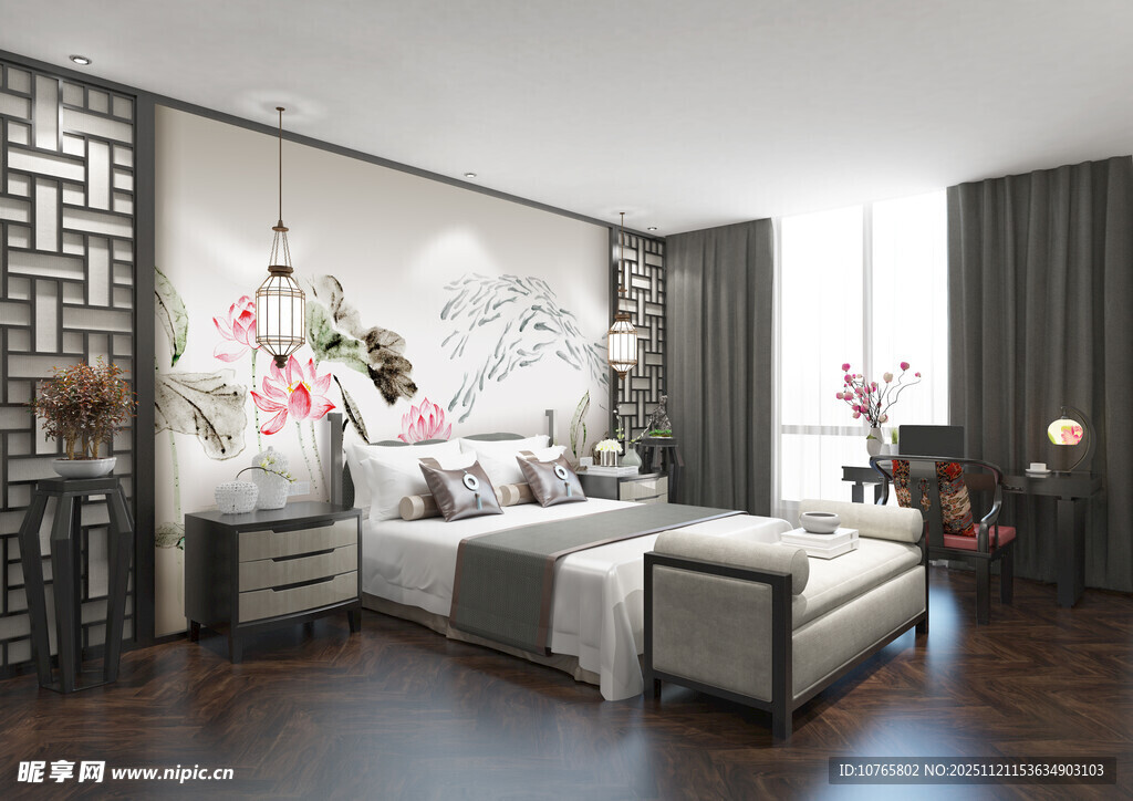 中式典雅卧室室内场景