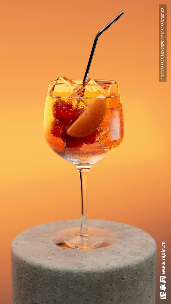 橙味鸡尾酒配吸管与水果