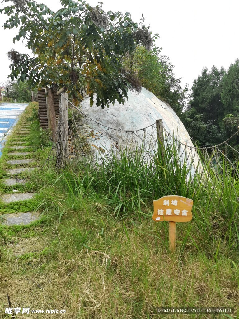 田园小径旁的温室与指示牌