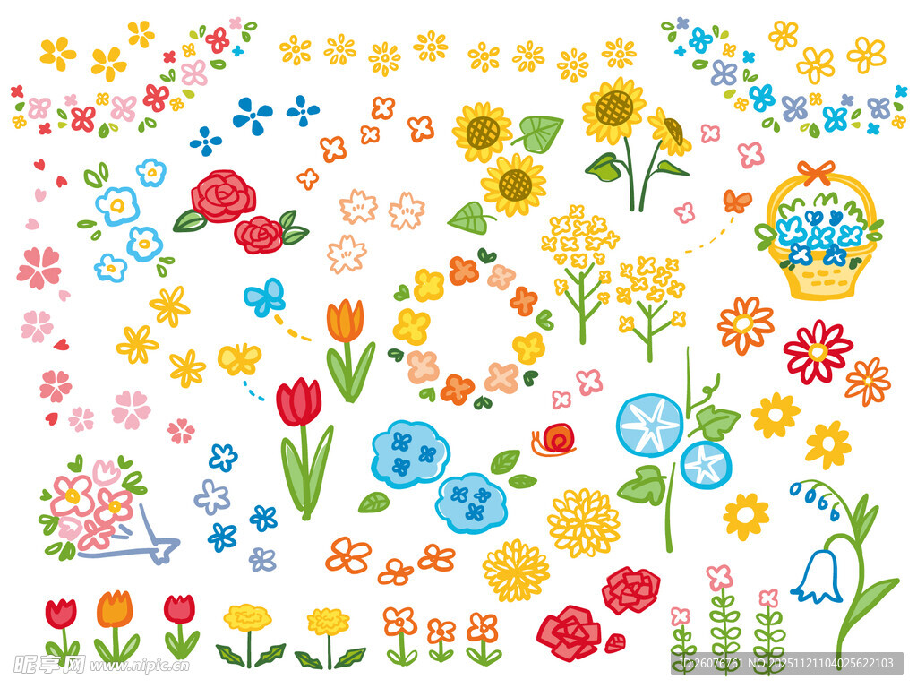 多彩花卉图案矢量素材