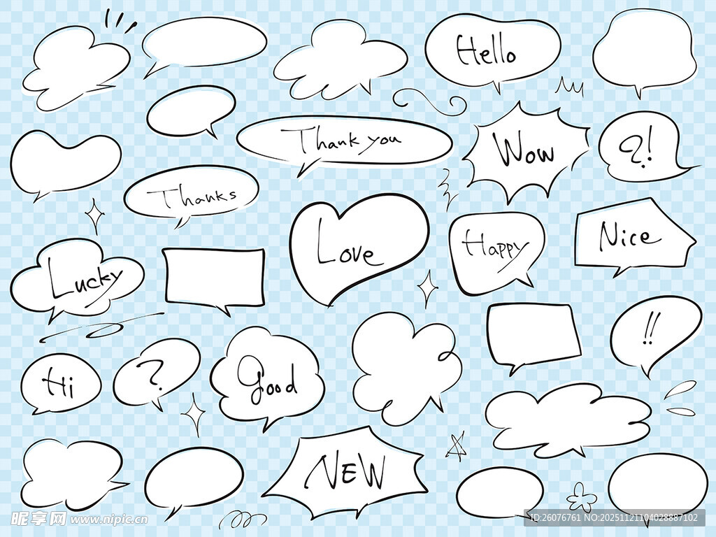 手绘风格多样对话气泡框