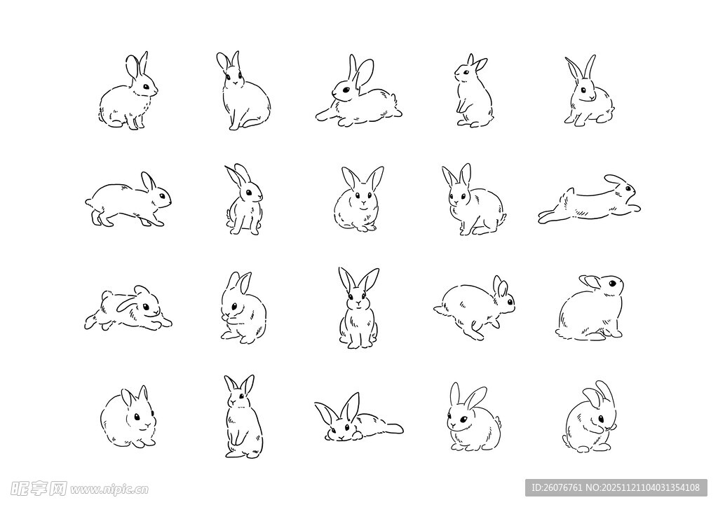 多样兔子简笔画图案
