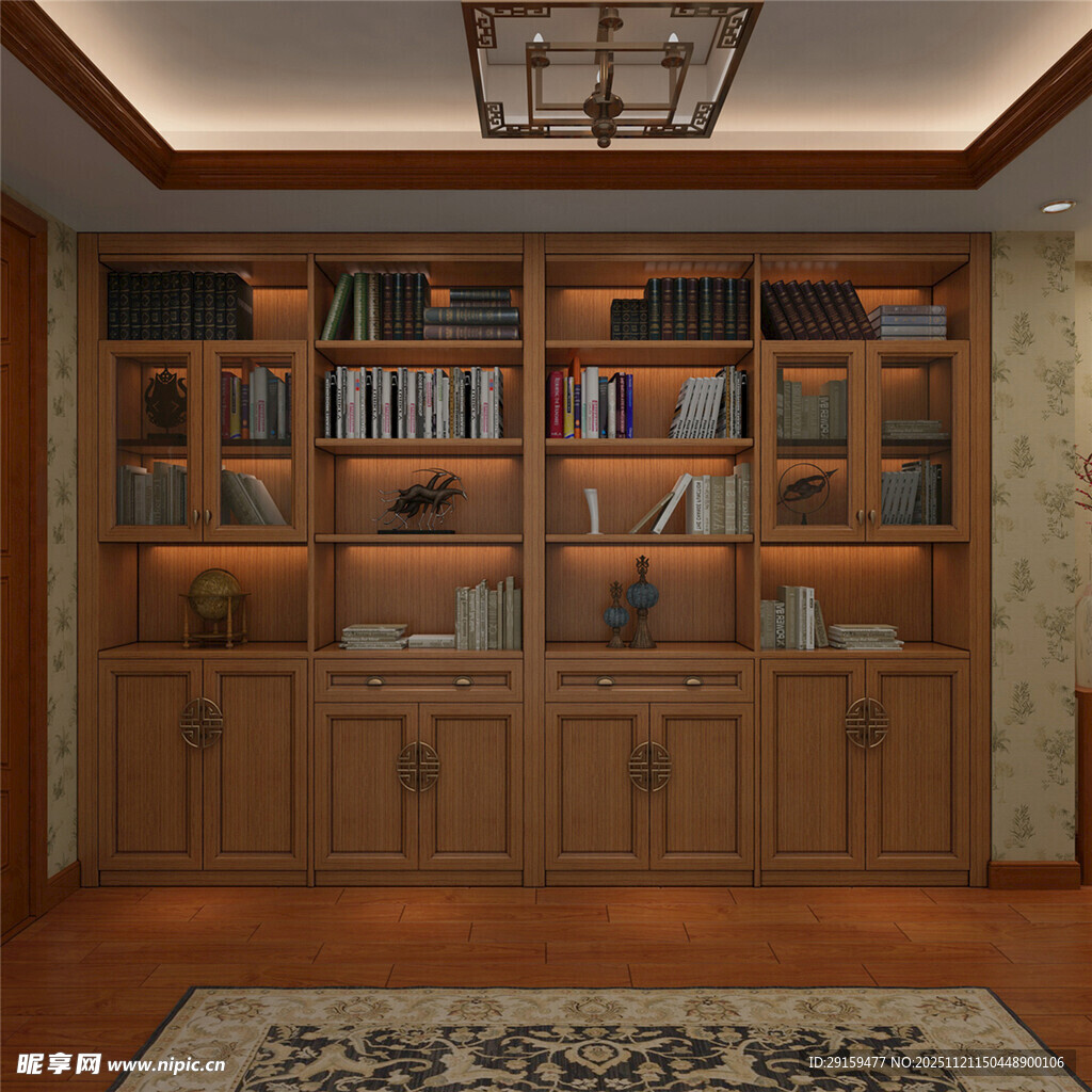 中式风格书房木质书架设计