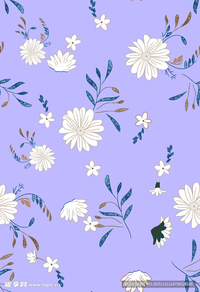 紫色背景小雏菊花卉图案