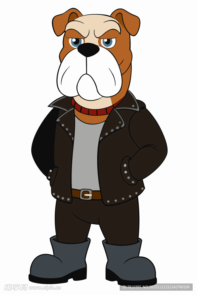 穿着皮衣的斗牛犬形象