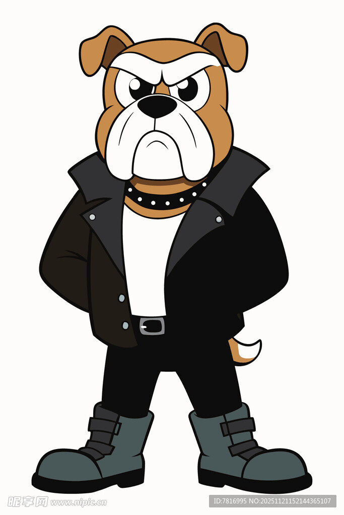 穿着皮衣的酷炫斗牛犬