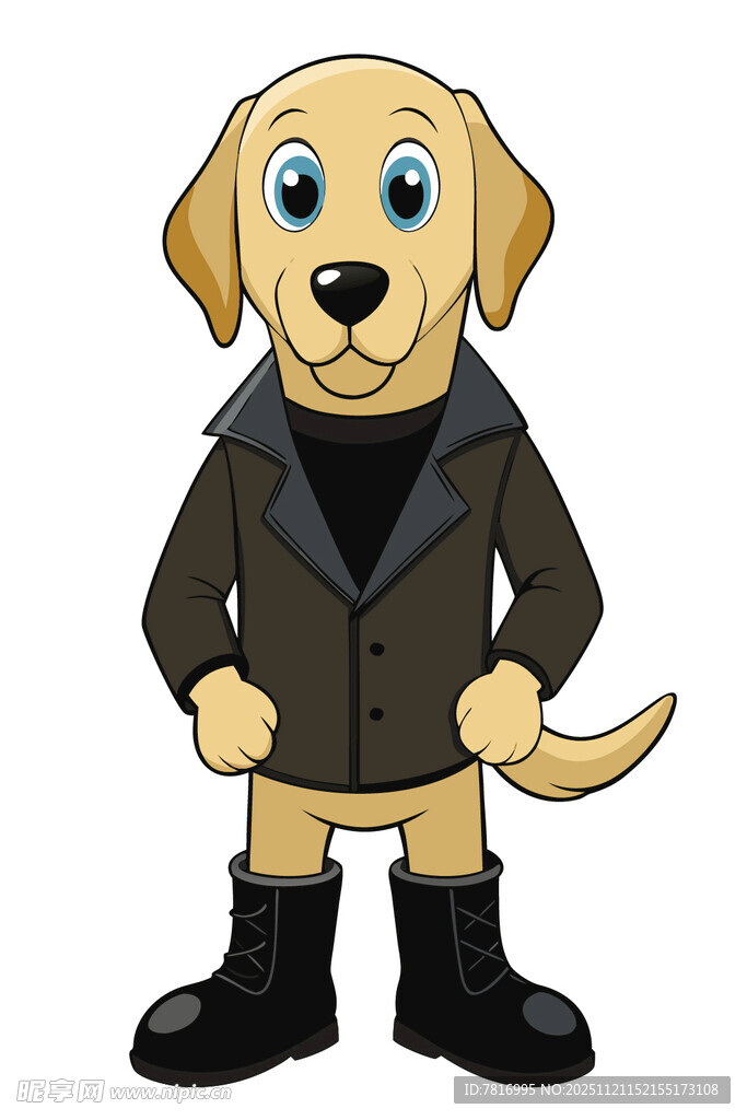穿着服饰的可爱卡通拉布拉多