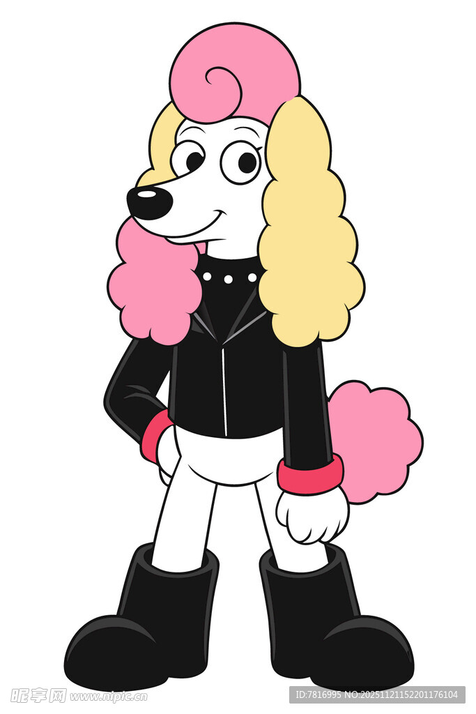 时尚粉色卷毛犬卡通形象