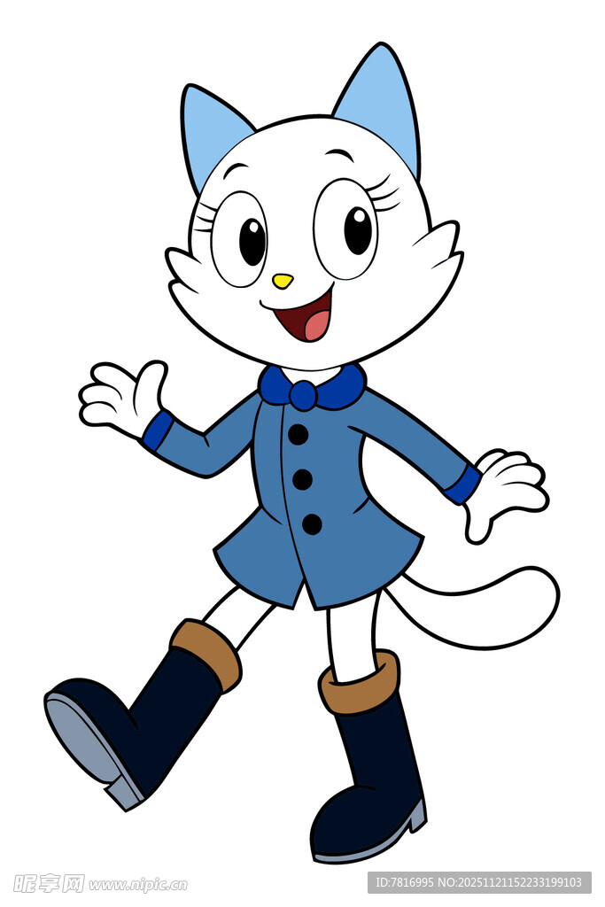 可爱蓝衣小猫欢快行走