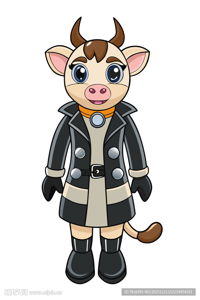 穿皮夹克的卡通小牛形象