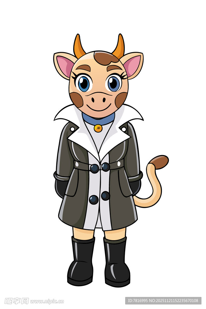 穿大衣的可爱卡通小牛