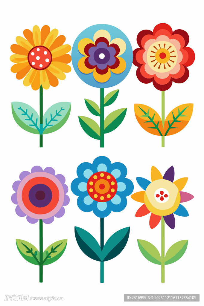 多彩手绘花朵图案集合