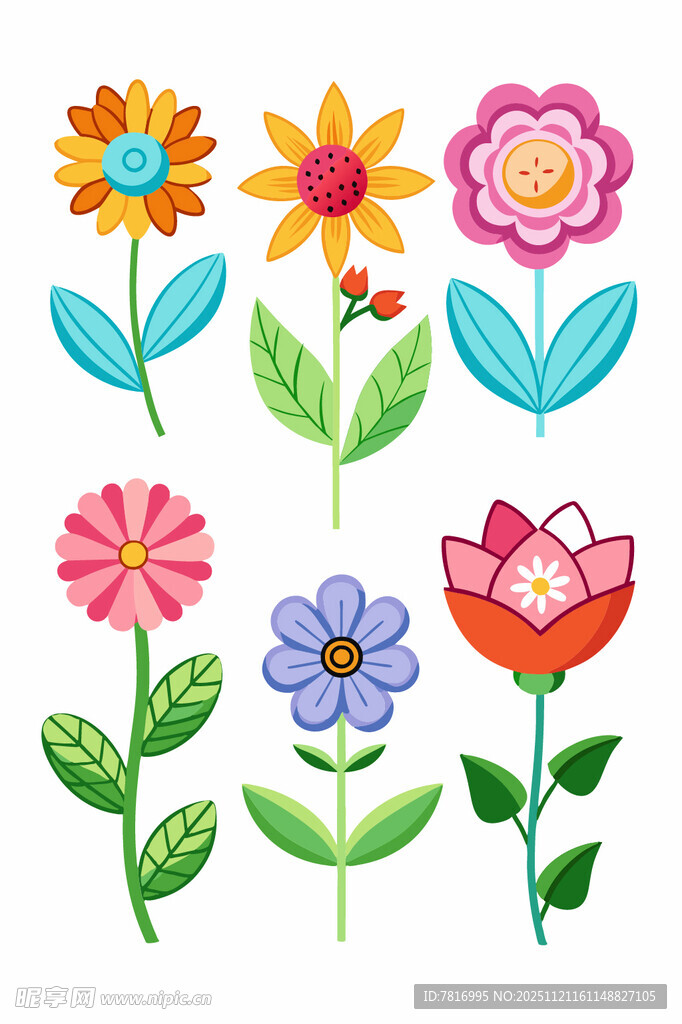 多彩手绘花朵图案集合