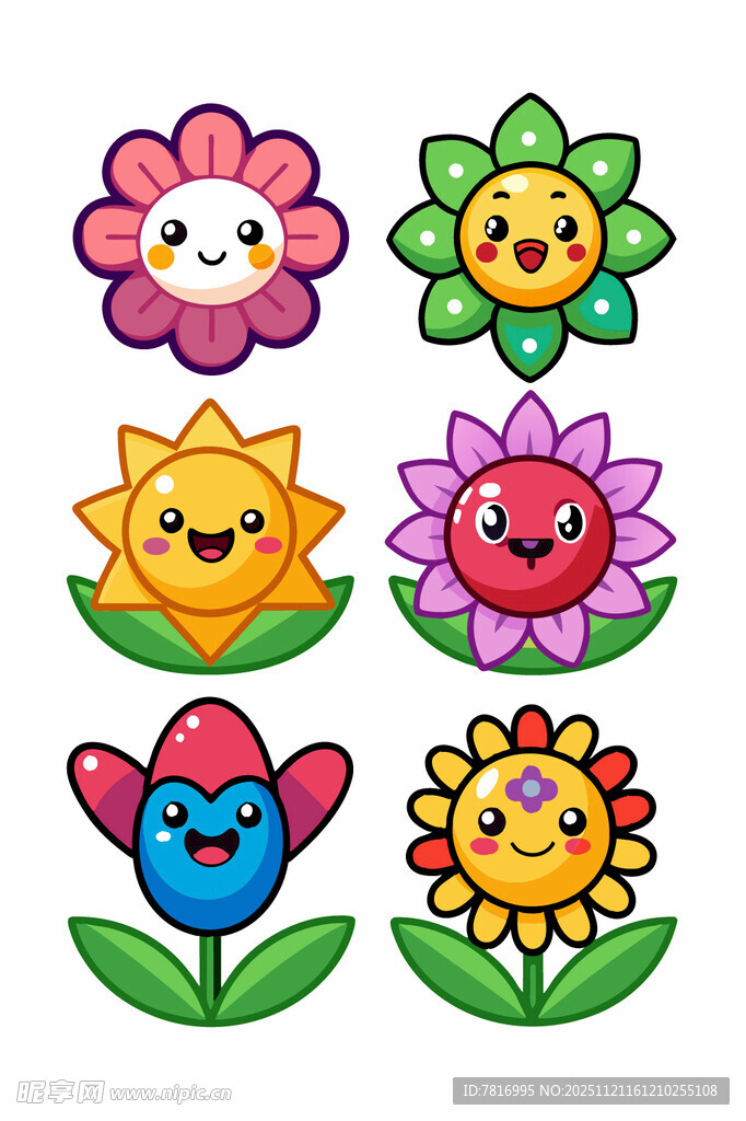 可爱多彩卡通花朵图案