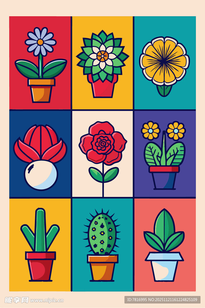 多彩盆栽图案设计