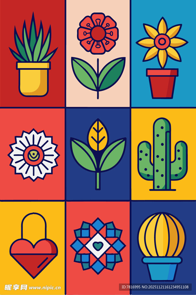 多彩花卉与装饰图案集合