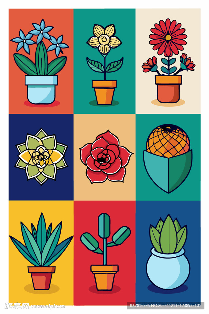 多彩盆栽图案设计