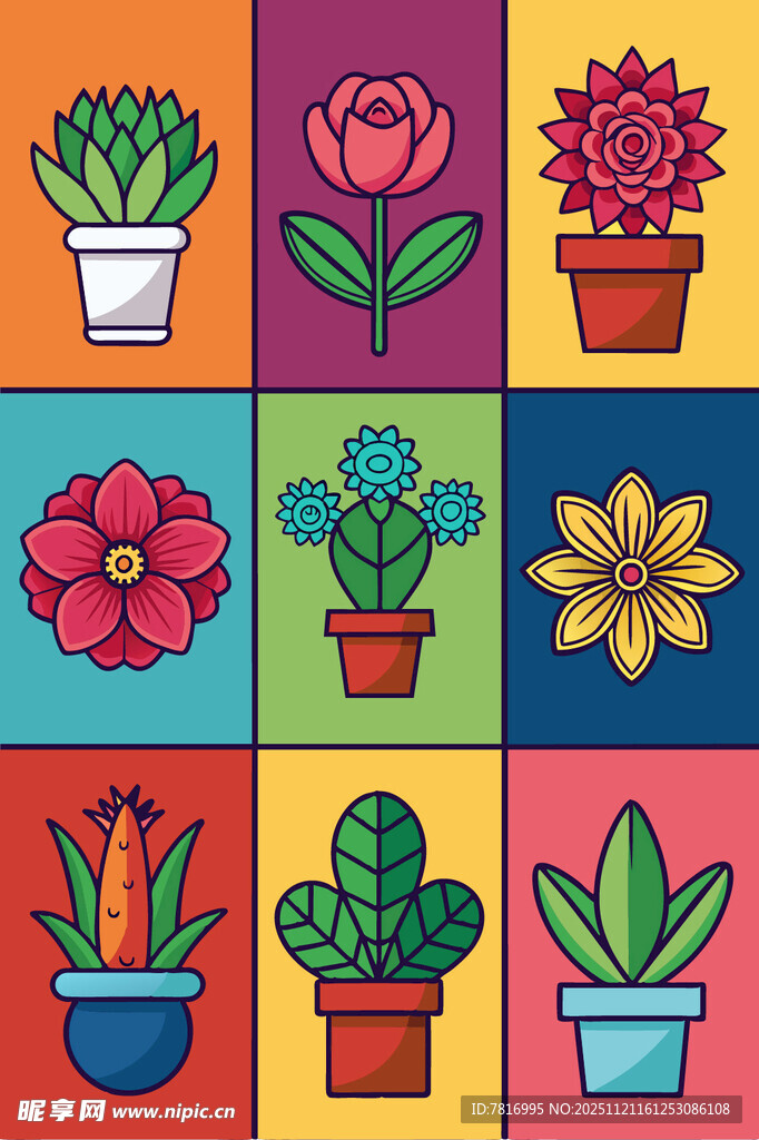 多彩盆栽图案活力满满