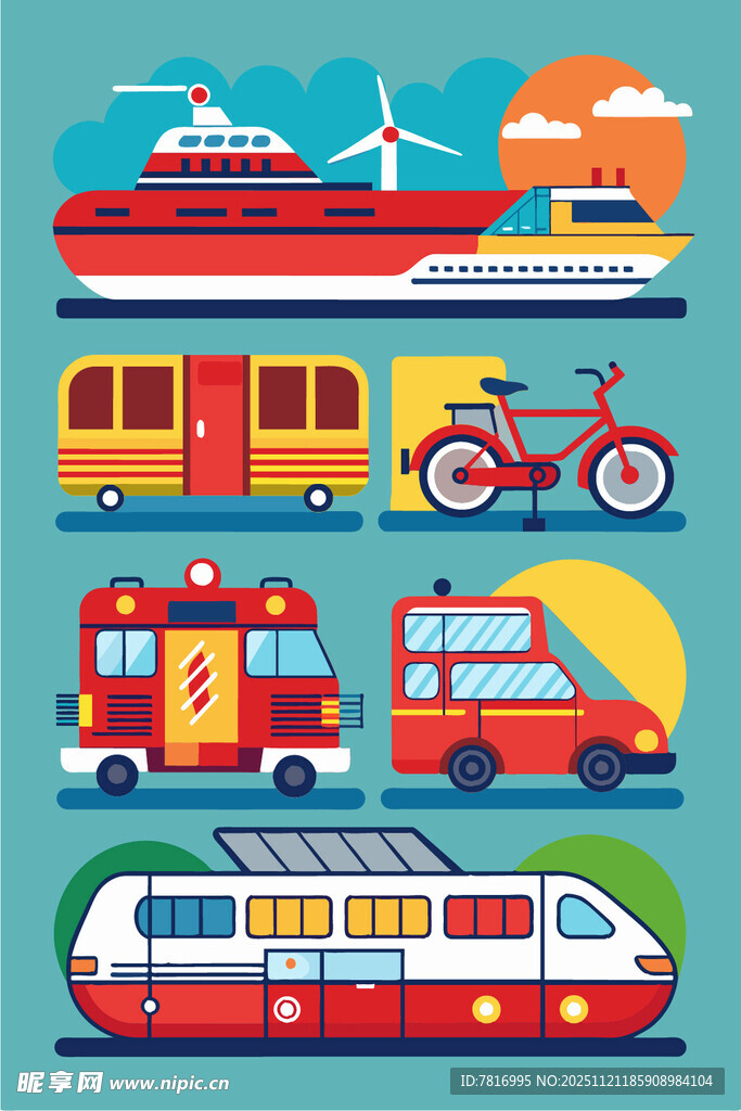 多样交通工具插画展示