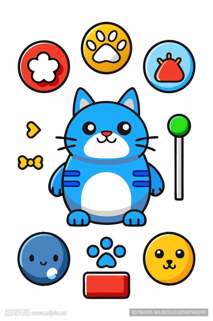 可爱猫咪与宠物用品图标