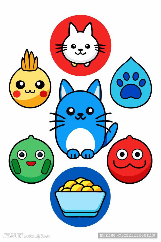可爱猫咪主题卡通图标