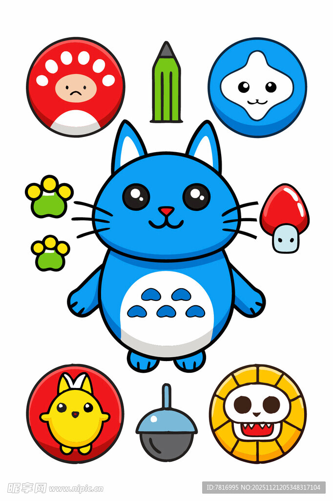 可爱卡通动物与物品图案