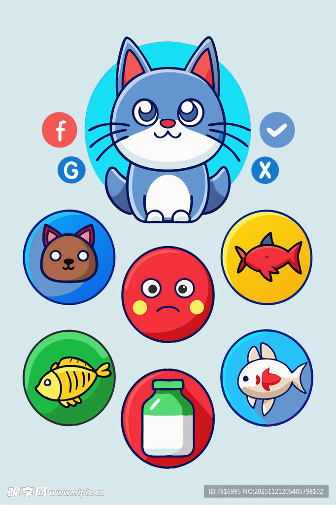 可爱猫咪与多彩图标