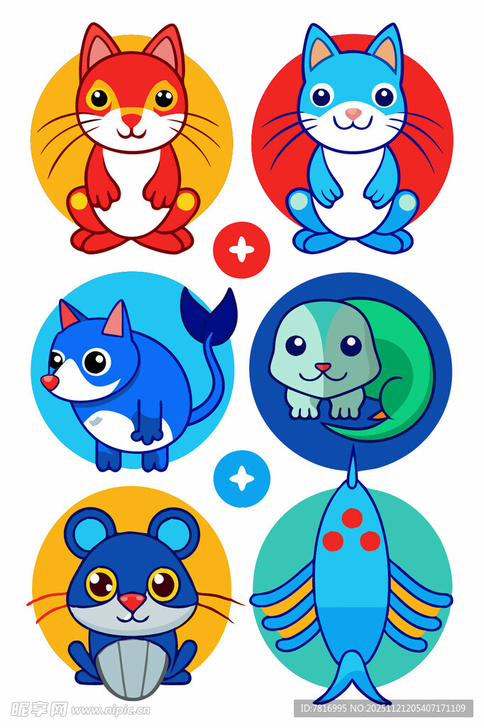 可爱动物圆形图标集合