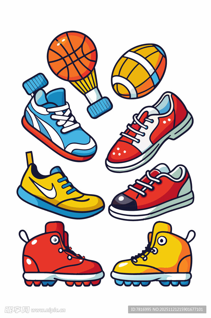 多彩运动鞋与球类集合