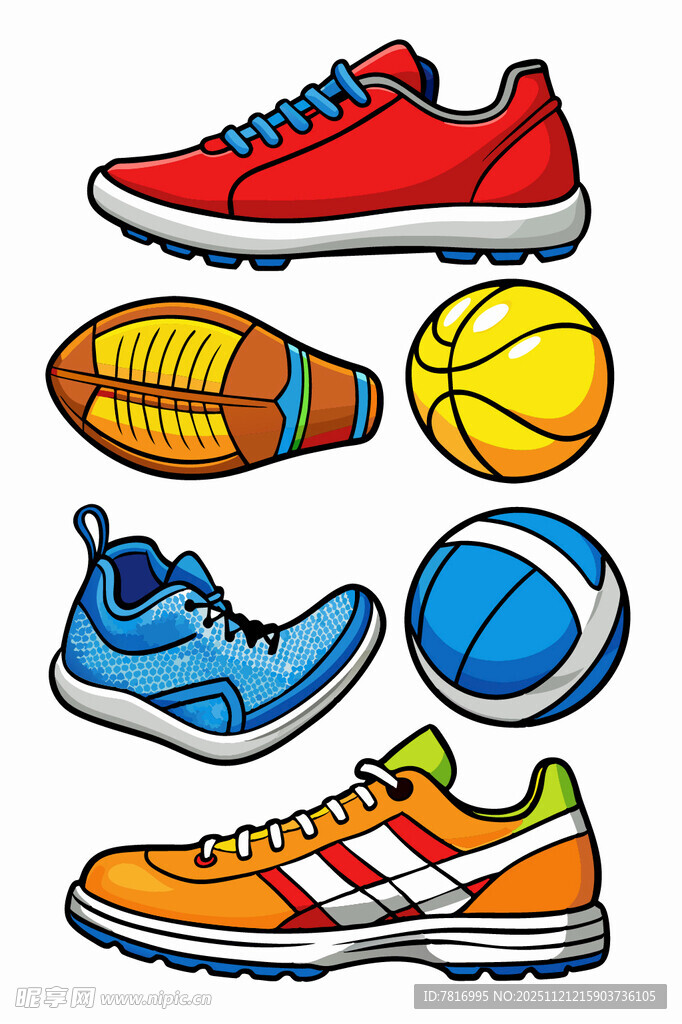 多彩运动鞋与球类集合