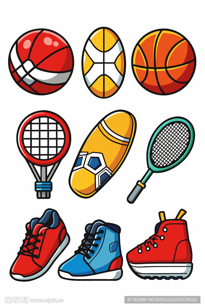 多样运动器材与运动鞋