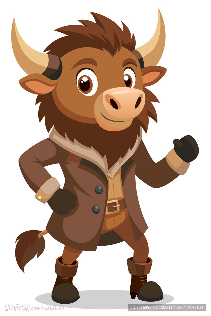 穿着西装的卡通野牛