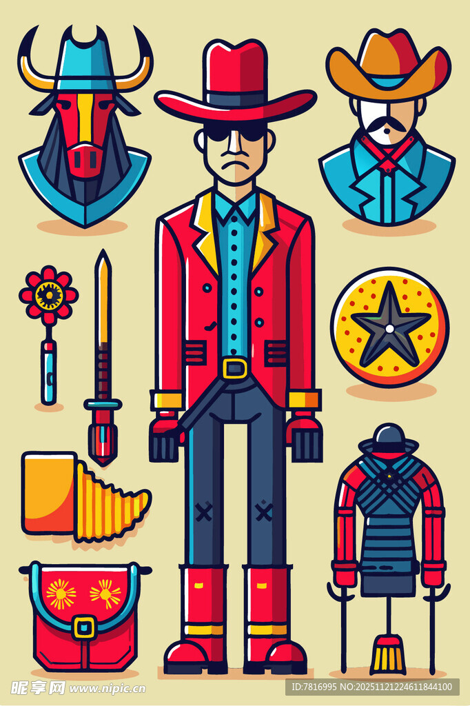 西部牛仔元素插画