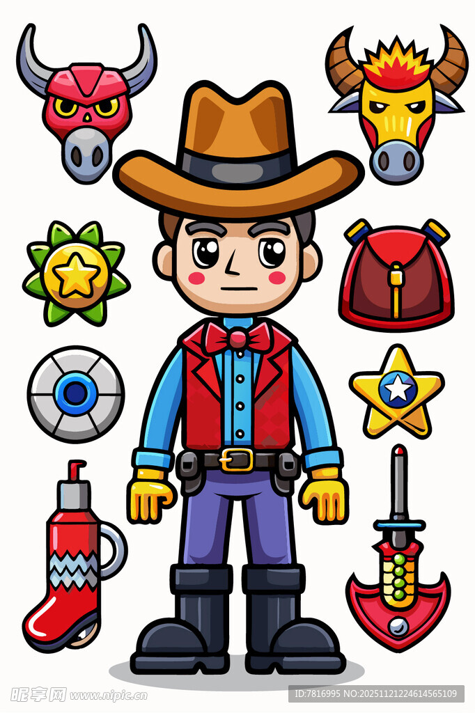 西部牛仔元素插画集合