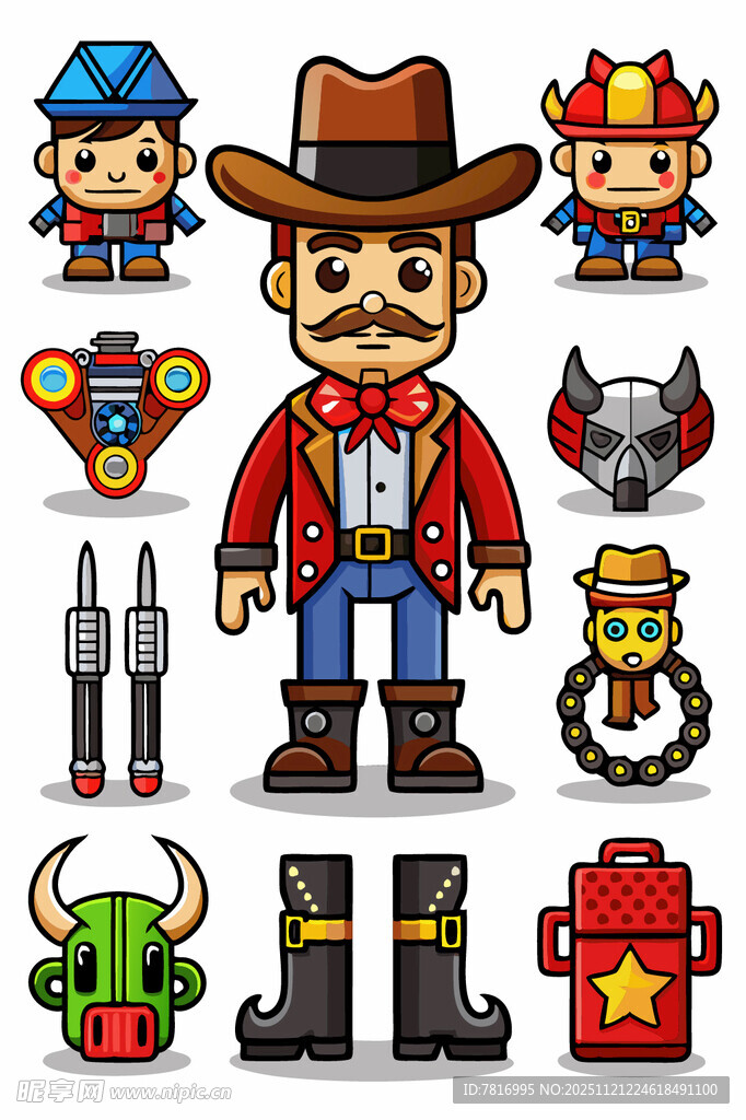 西部牛仔与多样卡通角色